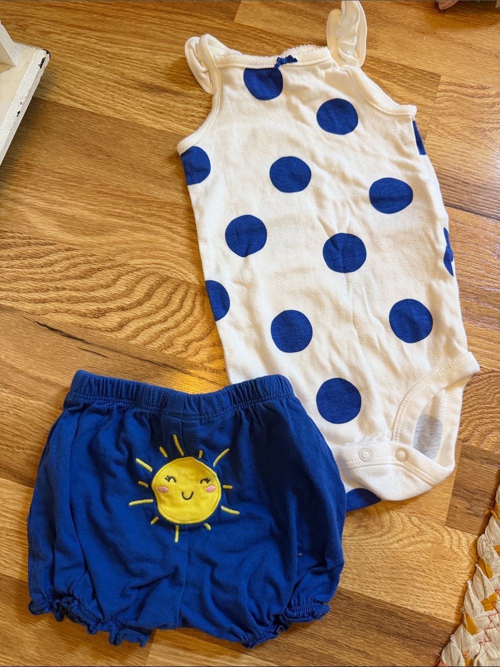 Carter's White Bodysuit with Blue Polka Dots & Blue Sun Bloomers